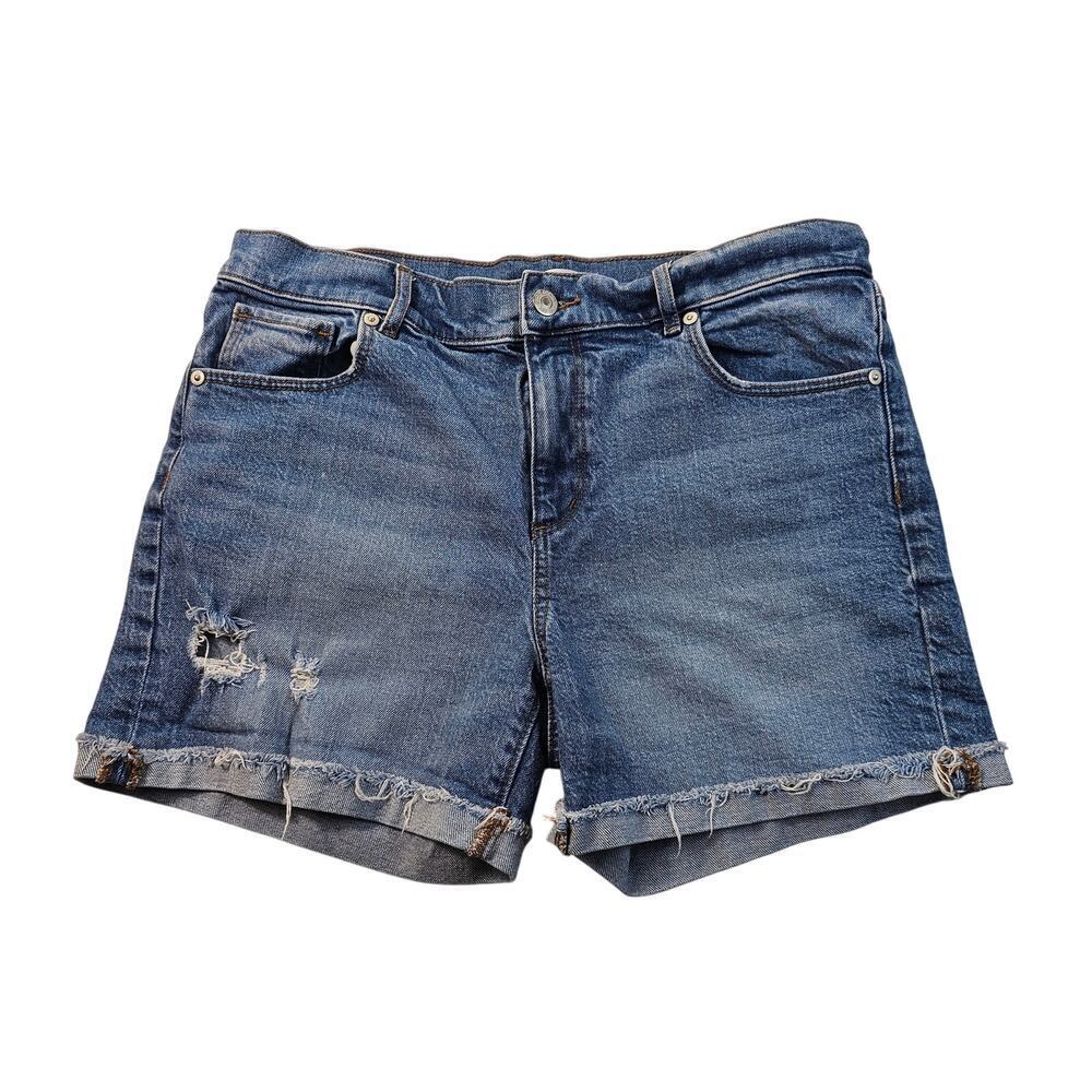 LOFT 90s blue denim high waisted shorts size 29 / 8 stretch cuffed casual summer